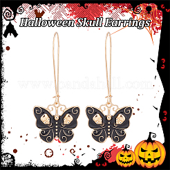 3 Pair 3 Color Enamel Butterfly with Skull Hoop Earrings&nbsp;EJEW-AN0002-46