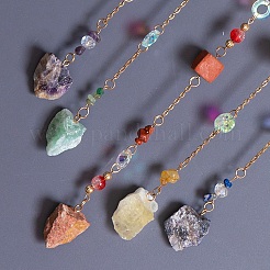 7 Chakra Tree of Life Natural Gemstone Chips Hanging Suncatchers&nbsp;HJEW-F023-02