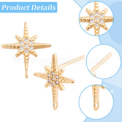 10Pcs Brass Micro Pave Clear Cubic Zirconia Stud Earring Findings&nbsp;KK-BBC0029-25