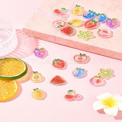 20Pcs 10 Styles Cherry/Pear/Lemon/Grape/Blueberry/Peach/Apple/Watermelon/Fruit Transparent Epoxy Resin Decoden Cabochons&nbsp;RESI-FS0001-93