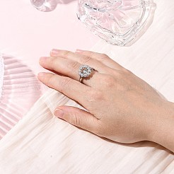 Flower Brass Micro Pave Clear Cubic Zirconia Cuff Ring Settings&nbsp;KK-D378-32P