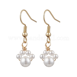 Round Shell Pearl Beads Dangle Earrings&nbsp;EJEW-JE06318-03