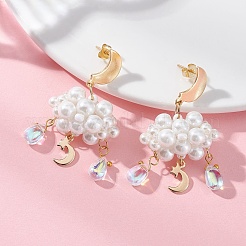 3D Cloud Glass Seed Beades Dangle Stud Earrings&nbsp;EJEW-MZ00644-02