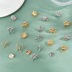 20Pcs 20 Styles Flower/Heart/Star/Butterfly/Leaf Allloy Anti-glare Lapel Pins Brooches&nbsp;JEWB-FH0001-66