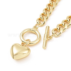 Brass Heart Pendant Necklace with Curb Chains for Women&nbsp;NJEW-L463-002G