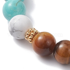 Natural Tiger Eye & Synthetic Turquoise Round Beads Stretch Bracelets for Women&nbsp;BJEW-TA00698