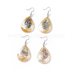 White Shell & Abalone Shell/Paua Shell Dangle Earrings&nbsp;EJEW-K081-03H