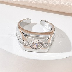 Brass Micro Pave Cubic Zirconia Cuff Open Rings for Women&nbsp;RJEW-L343-06P