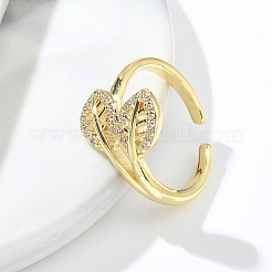 Rack Plating Brass Micro Pave Clear Cubic Zirconia Open Cuff Finger Rings for Women&nbsp;RJEW-M028-73G