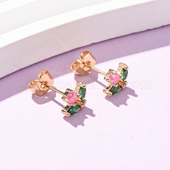 Brass Micro Pave Cubic Zirconia Stud Earrings for Women&nbsp;KK-CBACC01-05G