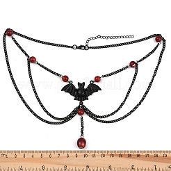 Iron & Round Resin Halloween Bat Pendant 3 Layered Necklaces for Women&nbsp;NJEW-A055-01A-EB