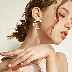 10Pcs Brass Double Ring Dangle Stud Earrings for Women&nbsp;KK-BC0010-49