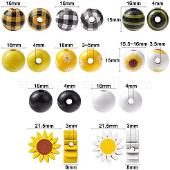 50Pcs 10 Styles Sunflower Theme Printed Wood Beads&nbsp;WOOD-CJ0001-78