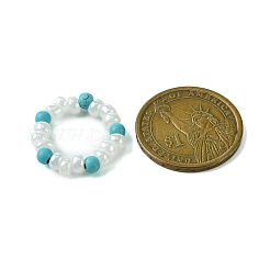 Round Synthetic Turquoise with Glass Seeded Beaded Stretch Rings for Women&nbsp;RJEW-JR00707-03