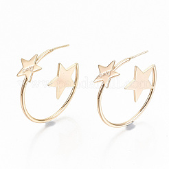 Semicircular Brass Half Hoop Earrings&nbsp;KK-T062-35G-NF