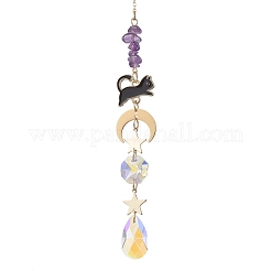 Teardrop Glass & Natural Amethyst Beads Hanging Suncatchers&nbsp;HJEW-JM04611