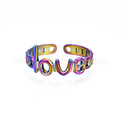 Ion Plating(IP) Rainbow Color 304 Stainless Steel Word Love Open Cuff Ring for Women&nbsp;RJEW-S405-262M