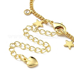 Brass Star & Glass Flat Round Charm Bracelets with Curb Chains&nbsp;NJEW-R263-25G