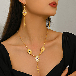 Brass Tassel Rhombus Hoop Earrings & Necklaces Sets for Women&nbsp;RP2777-1
