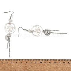 Natural Rainbow Moonstone Beads Moon Star Dangle Earrings&nbsp;EJEW-TA00830