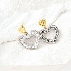Heart Brass Dangle Stud Earrings&nbsp;EJEW-V011-05PG