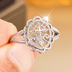 Oval with Cross Pattern Hollow Out Brass Finger Rings for Women&nbsp;FS-WG4621C-03