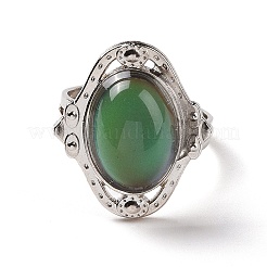 Glass Oval Mood Ring&nbsp;RJEW-C031-02P