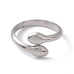 Non-Tarnish 304 Stainless Steel Double Snake Open Cuff Ring for Women&nbsp;RJEW-C045-14P
