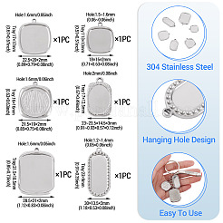 6Pcs 6 Styles 304 Stainless Steel Pendant Cabochon Settings&nbsp;STAS-TA0005-71P