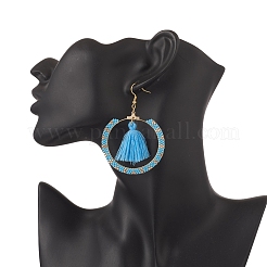 Glass Seed Braided Ring & Polycotton Tassel Dangle Earrings&nbsp;EJEW-MZ00051