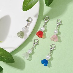 Acrylic Flower & Glass Pearl Pendant Decoration&nbsp;HJEW-JM01413
