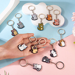 12 Pcs 12 Colors Cat Shape PVC Pendant Keychains&nbsp;KEYC-TA0001-57