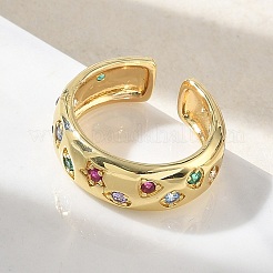 Brass Micro Pave Colorful Cubic Zirconia Cuff Open Rings&nbsp;RJEW-Z145-05G