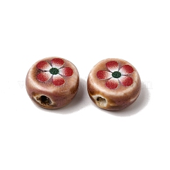 Flat Round Handmade Floral Porcelain Beads&nbsp;PR-CBA03B0-02B