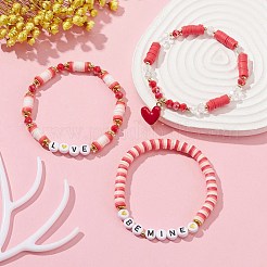 3Pcs 3 Style Polymer Clay Heishi Surfer Stretch Bracelets Set&nbsp;BJEW-TA00317