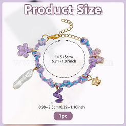 Natural Amethyst & Acrylic Imitation Pearl & Alloy Enamel Beads Charm Bracelets for Women&nbsp;HJEW-OC00402