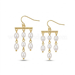 304 Stainless Steel & Plastic Pearl Oval Bead Tassel Chandelier Earrings for Women&nbsp;WGBEBE0-01