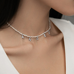 S925 Silver Pendant Necklace with Zircon and Freshwater Pearl Letter Chain Jewelry&nbsp;UA8074