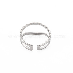 Non-Tarnish 304 Stainless Steel Double Line Open Cuff Ring for Women&nbsp;RJEW-S405-211P
