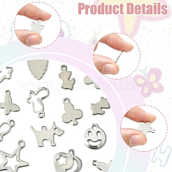 64Pcs 16 Styles Anti-Tarnish 201 Stainless Steel Charms&nbsp;STAS-FS0001-63