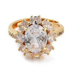 Flower Rack Plating Brass Micro Pave Cubic Zirconia Adjustable Rings for Women&nbsp;RJEW-Z059-11G-02