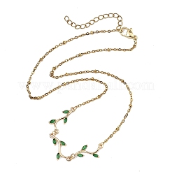 Brass Pave Cubic Zirconia Leafy Branch Link Chain Necklaces&nbsp;NJEW-JN06070-01