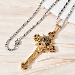 Religion 201 Stainless Steel Enamel Saint Benedict Crucifix Cross Pendant 304 Stainless Steel Box Chain Necklaces&nbsp;SA-CBA3211-03GP