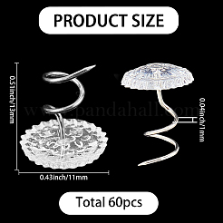 60Pcs Clear Acrylic Flat Round Head Iron Twist Pins&nbsp;FIND-SP0004-66