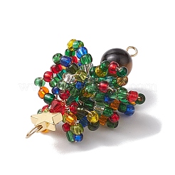 Natural Tiger Eye & Glass Seed Beaded Connector Charms&nbsp;PALLOY-MZ00225