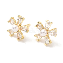 Flower Brass Cubic Zirconia Stud Earrings&nbsp;EJEW-P336-06G-02