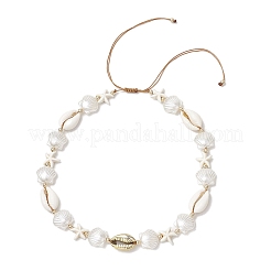 Summer Synthetic Turquoise Starfish & Natural Cowrie Shell & White Imitation Pearl Adjustable Beaded Necklaces&nbsp;NJEW-JN05270-03