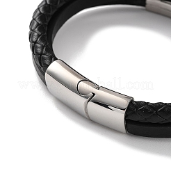 Men's Braided Black PU Leather Cord Multi-Strand Bracelets&nbsp;BJEW-K243-15P