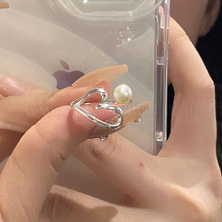 Heart 925 Sterling Silver with Natural Freshwater Pearl Cuff Rings for Women&nbsp;FS-WG385D2-01