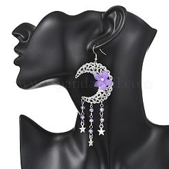2 Pairs Moon with Flower Alloy & Iron Dangle Earrings&nbsp;EJEW-JE06766